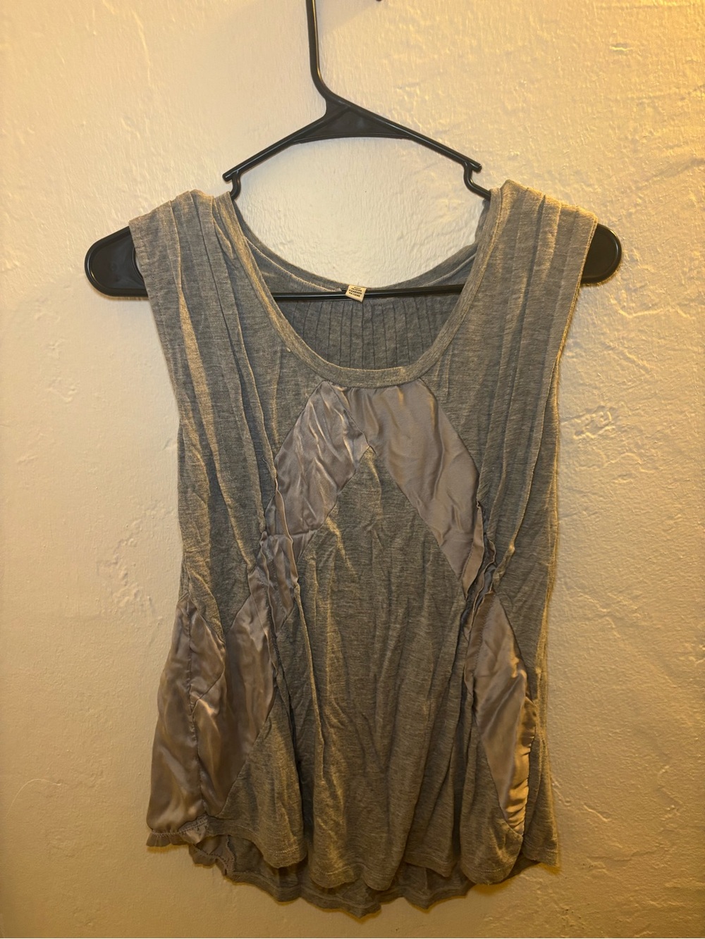 Gray Sleeveless Women's Top with Satin Panel Details